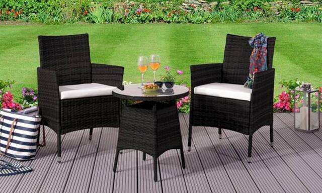 Comfy Living Ltd Rattan Garden Bistro Set With Round Table & 2 Chairs In Various Colours With Cover in Black - image 1