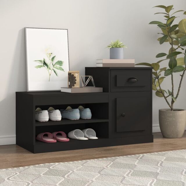 Berkfield Home Shoe Cabinet Black 100x42x60 cm Engineered Wood - Size: 100 x 42 x 60 cm - image 1