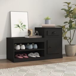 Berkfield Home Shoe Cabinet Black 100x42x60 cm Engineered Wood - Size: 100 x 42 x 60 cm