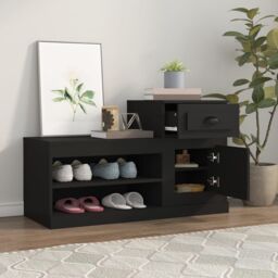 Berkfield Home Shoe Cabinet Black 100x42x60 cm Engineered Wood - Size: 100 x 42 x 60 cm - thumbnail 3