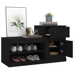 Berkfield Home Shoe Cabinet Black 100x42x60 cm Engineered Wood - Size: 100 x 42 x 60 cm - thumbnail 5