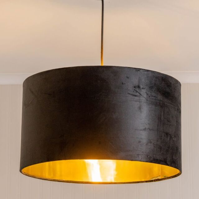ValueLights Reni Black Velvet with Gold Inner Easy Fit Ceiling Lamp Shade & Bulb - Size: Large - image 1