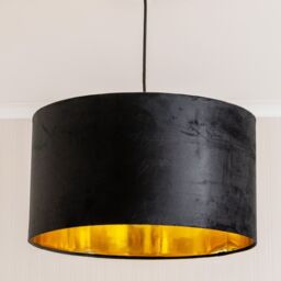 ValueLights Reni Black Velvet with Gold Inner Easy Fit Ceiling Lamp Shade & Bulb - Size: Large - thumbnail 2