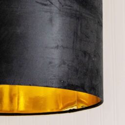 ValueLights Reni Black Velvet with Gold Inner Easy Fit Ceiling Lamp Shade & Bulb - Size: Large - thumbnail 4
