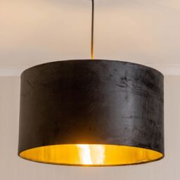 ValueLights Reni Black Velvet with Gold Inner Easy Fit Ceiling Lamp Shade & Bulb - Size: Large