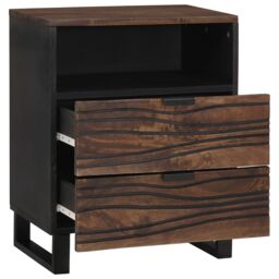 Berkfield Home Bedside Cabinet - 50 x 33 x 60 cm - Made from Solid & Engineered Wood in Brown - thumbnail 2