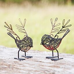 Paper High Set of Two Small Wire Winged Robin Decorative Ornament in Black - thumbnail 2