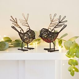 Paper High Set of Two Small Wire Winged Robin Decorative Ornament in Black - thumbnail 3