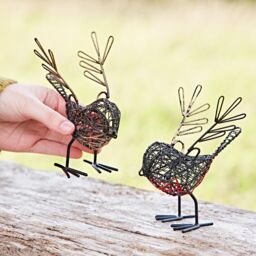 Paper High Set of Two Small Wire Winged Robin Decorative Ornament in Black