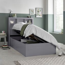 Bedmaster Oscar Wooden Bookcase Ottoman Storage Bed in Grey - Size: Single - thumbnail 1