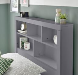 Bedmaster Oscar Wooden Bookcase Ottoman Storage Bed in Grey - Size: Single - thumbnail 4