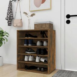 Berkfield Home Shoe Cabinet Smoked Oak 60x35x70 cm Engineered Wood in Brown - Size: 60 x 35 x 70 cm - thumbnail 3