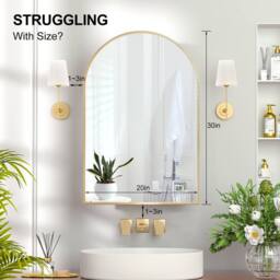 KEEPREAPER Arch Brushed Gold Bathroom Mirror Cabinet 51x76cm Metal Frame Recessed - Size: 51x76 cm - thumbnail 4