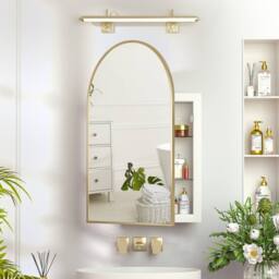 KEEPREAPER Arch Brushed Gold Bathroom Mirror Cabinet 51x76cm Metal Frame Recessed - Size: 51x76 cm - thumbnail 8