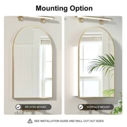 KEEPREAPER Arch Brushed Gold Bathroom Mirror Cabinet 51x76cm Metal Frame Recessed - Size: 51x76 cm - thumbnail 5