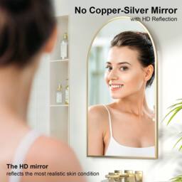 KEEPREAPER Arch Brushed Gold Bathroom Mirror Cabinet 51x76cm Metal Frame Recessed - Size: 51x76 cm - thumbnail 7