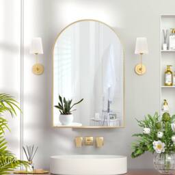 KEEPREAPER Arch Brushed Gold Bathroom Mirror Cabinet 51x76cm Metal Frame Recessed - Size: 51x76 cm