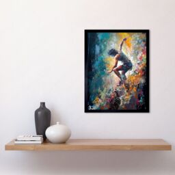 "Artery8 Wall Art Print Rock Climber Multicoloured Mountain Cliff Descent Art Framed in Black - Size: W12"" x H16""" - thumbnail 2