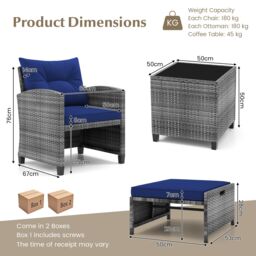 Gymax 5 Piece Wicker Patio Furniture Set Outdoor Conversation Set Navy - thumbnail 2
