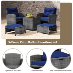 Gymax 5 Piece Wicker Patio Furniture Set Outdoor Conversation Set Navy - thumbnail 8