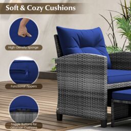 Gymax 5 Piece Wicker Patio Furniture Set Outdoor Conversation Set Navy - thumbnail 4