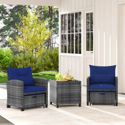 Gymax 5 Piece Wicker Patio Furniture Set Outdoor Conversation Set Navy - thumbnail 3