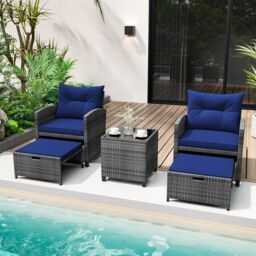 Gymax 5 Piece Wicker Patio Furniture Set Outdoor Conversation Set Navy - thumbnail 9