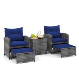 Gymax 5 Piece Wicker Patio Furniture Set Outdoor Conversation Set Navy - thumbnail 1
