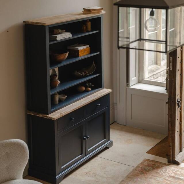 Statement Furniture Florence Display Cabinet with Height Adjustable Shelves & Cupboard in Navy - image 1