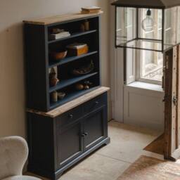 Statement Furniture Florence Display Cabinet with Height Adjustable Shelves & Cupboard in Navy - thumbnail 1