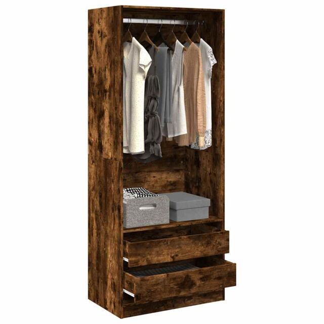 Berkfield Home Wardrobe Smoked Oak 80x50x200 cm Engineered Wood in Brown - Size: 80 x 50 x 200 cm - image 1
