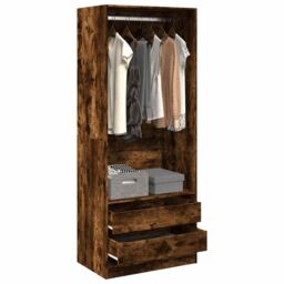 Berkfield Home Wardrobe Smoked Oak 80x50x200 cm Engineered Wood in Brown - Size: 80 x 50 x 200 cm - thumbnail 1