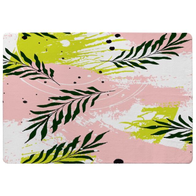 Benjamin Tate Design Green Leaves On Brush Strokes Rug in Natural - Size: Large - image 1