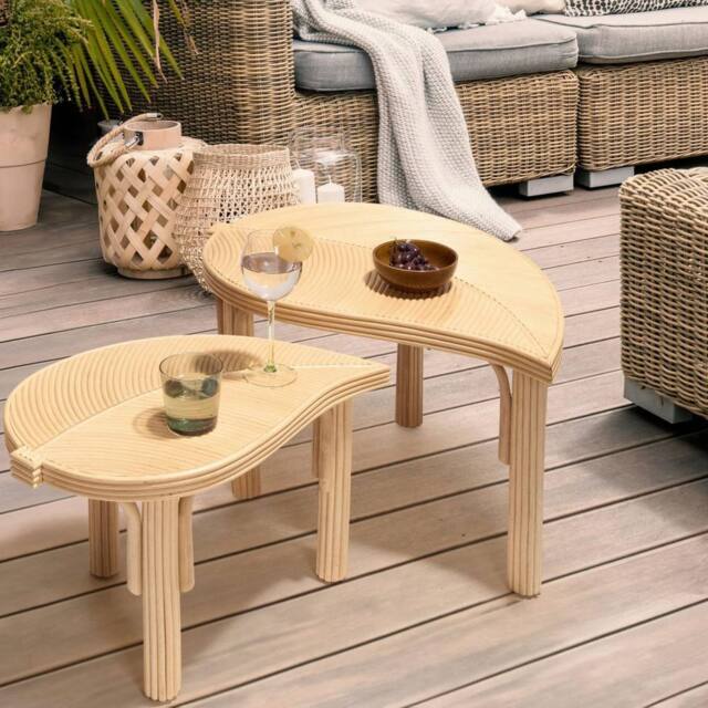Wyld and Coco Nest of 2 Coffee Tables - Natural Rattan Leaves Design - image 1