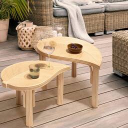 Wyld and Coco Nest of 2 Coffee Tables - Natural Rattan Leaves Design - thumbnail 1