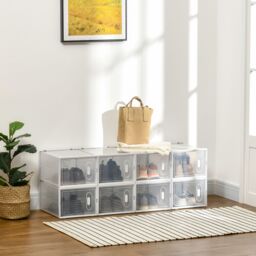HOMCOM 8PCS Stackable Clear Plastic Shoe Storage Box for UK/EU Size 12/46 - thumbnail 1