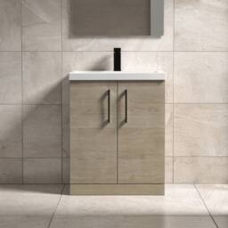 Balterley Contemporary Bathroom Floor 2-Door Vanity Basin, Solace Oak, 600mm in Brown - thumbnail 2