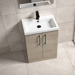 Balterley Contemporary Bathroom Floor 2-Door Vanity Basin, Solace Oak, 600mm in Brown - thumbnail 4