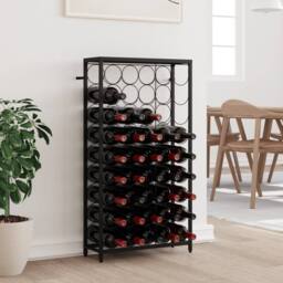 Berkfield Home Wine Rack for 45 Bottles Black 54x18x100 cm Wrought Iron - Size: 54 x 18 x 100 cm - thumbnail 2