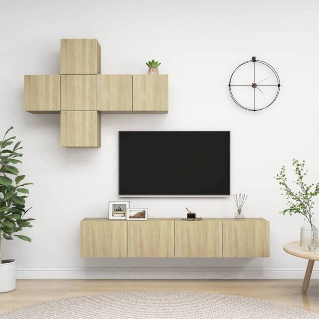 Berkfield Home 7 Piece TV Cabinet Set Sonoma Oak Engineered Wood in Brown - image 1