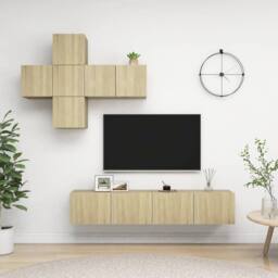 Berkfield Home 7 Piece TV Cabinet Set Sonoma Oak Engineered Wood in Brown - thumbnail 1