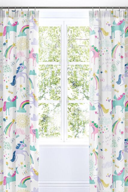 Bedlam 'Rainbow Unicorn' Lined Pencil Pleat Curtains - Size: 168 cm width x 183 cm drop - image 1
