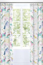 Bedlam 'Rainbow Unicorn' Lined Pencil Pleat Curtains - Size: 168 cm width x 183 cm drop - thumbnail 1