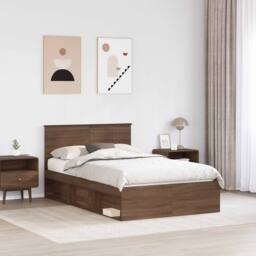 Berkfield Home Bed Frame with Headboard Brown Oak 120 x 190 cm Solid Pine Wood - thumbnail 3
