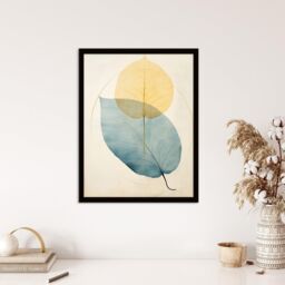 Wee Blue Coo Wall Art Print Skeleton Leaves Blue II Leaf Veins Structure Pastel Colour Azure & Yellow Watercolour Painting Art Framed - Size: A4 - thumbnail 4