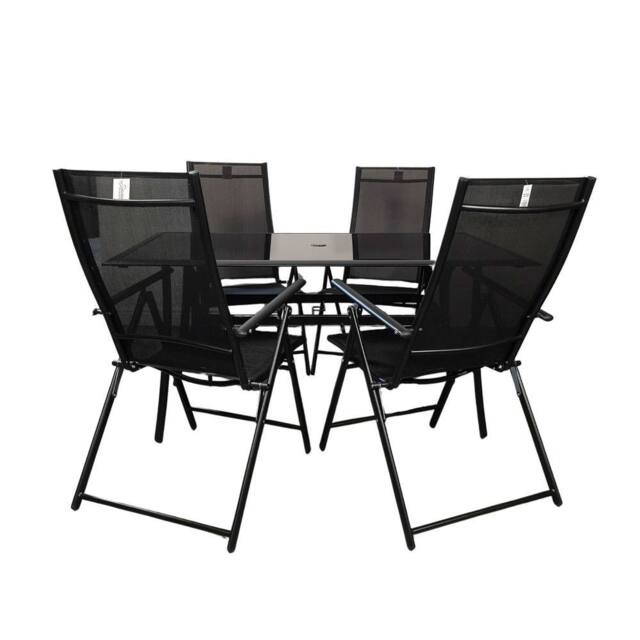 Samuel Alexander Outdoor 4 Person Rectangular Glass Top Garden Dining Table Chairs Set in Black - image 1