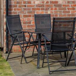Samuel Alexander Outdoor 4 Person Rectangular Glass Top Garden Dining Table Chairs Set in Black - thumbnail 3