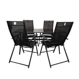 Samuel Alexander Outdoor 4 Person Rectangular Glass Top Garden Dining Table Chairs Set in Black - thumbnail 1
