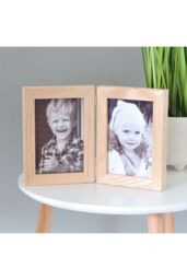 "MijMoj Design Solid Oak Hinged Double Photo Frame 6"" x 4"" - Folding Wooden Picture Frame in Light Oak"