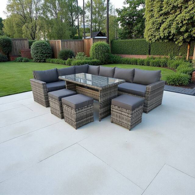 Outdoor Living The Tarporley Grey 9 Seat Corner Rattan Dining Set - Fixed Table - image 1